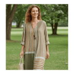 Abstract Pattern Art Print V-neck Long Sleeve Cotton Dress - Image 2