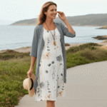 Floral Crew Neck Half Sleeves Two Piece Midi Dress - Image 3