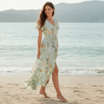 Light Green Floral Ruffle V Neck Maxi Dress - Image 3