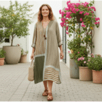 Abstract Pattern Art Print V-neck Long Sleeve Cotton Dress - Image 3