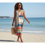 Vintage Geometric Line Art Print V-neck Long Sleeve Dress - Image 4