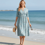 V-Neck Casual Loose Floral Vacation Half Sleeve Midi Dress - Image 4