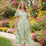 Light Green Floral Ruffle V Neck Maxi Dress