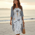Floral Crew Neck Half Sleeves Two Piece Midi Dress - Image 5