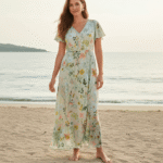 Light Green Floral Ruffle V Neck Maxi Dress - Image 6