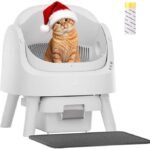 Self Cleaning Litter Box, Open Top Automatic Litter Box for Multiple Cats, Multiple Layer Safety Protection, Liners and Mat Included, White